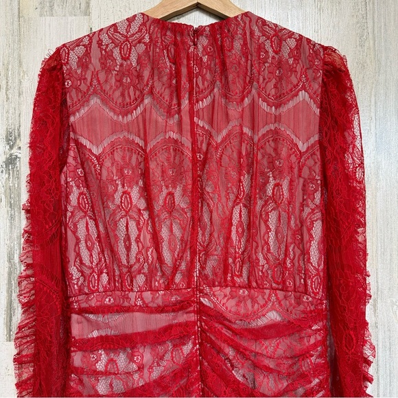 Elliatt Rose Red Ruched Lace Long Sleeve Mini Dress Size M Party Cocktail - Picture 10 of 13
